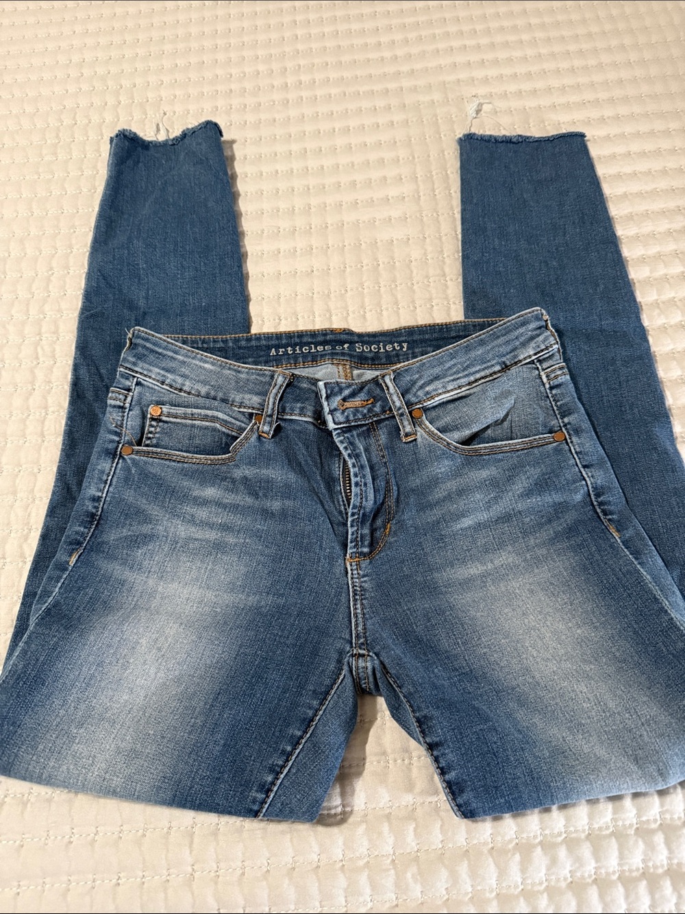 Articles Of Society Light-Mid Blue Skinny Jeans with Frayed Hem
